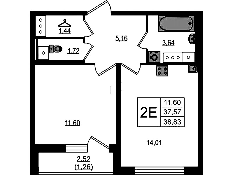 1-комнатная квартира 38.83 м², 8/19 эт., ЖК «Master Place»